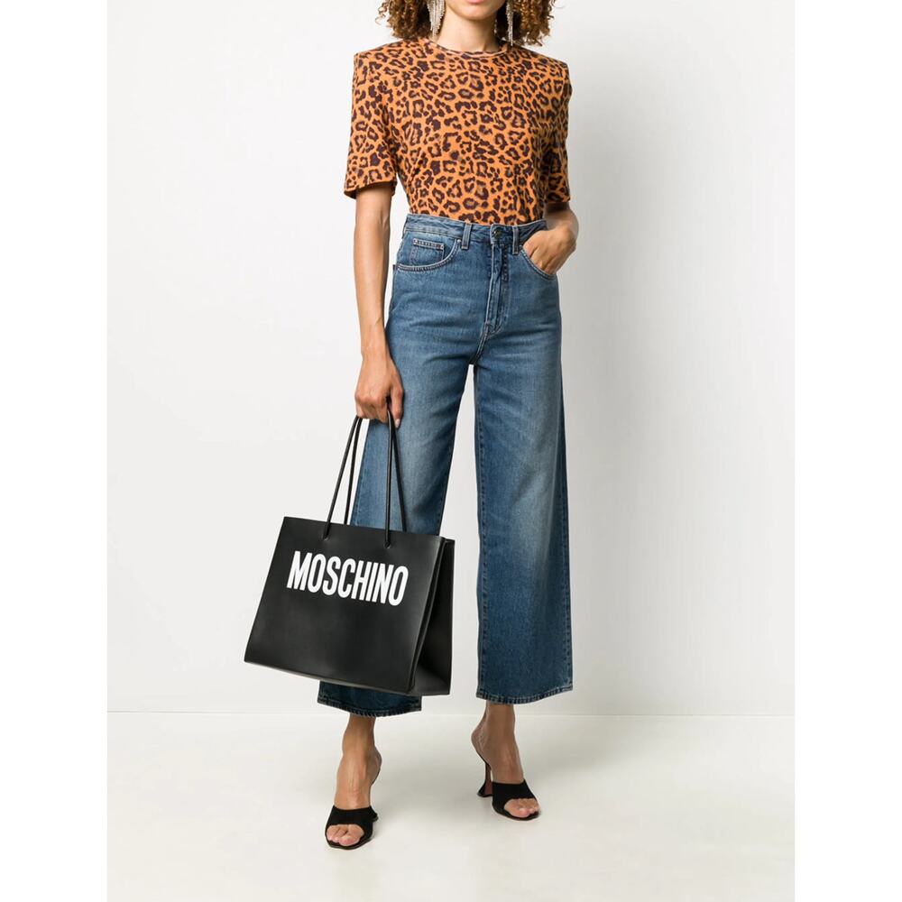 MOSCHINO Black Leather Logo Tote Bag Medium - Picture 8 of 8